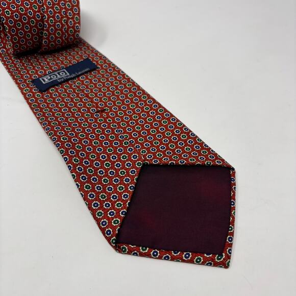Polo Ralph Lauren Red Blue Green Patterned Made in USA 56"x4" Silk Tie - Picture 2 of 6